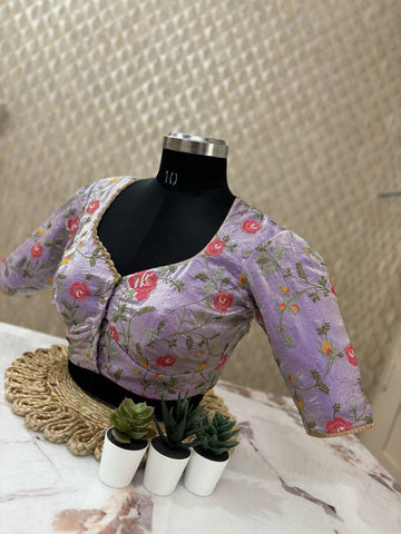 Lavender Pure tissue with cutdhana handwork ready blouse size L to XXL