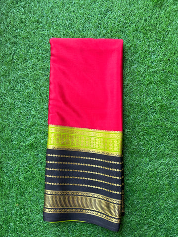 Red green and black,pure Mysore Silk crepe. 120 grams thickness