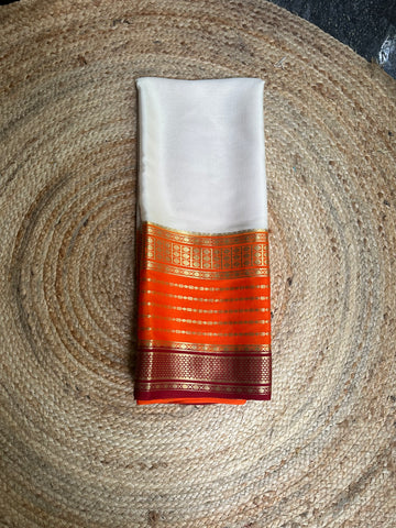 Orange and half white with maroon border,pure Mysore Silk crepe 120 gsm