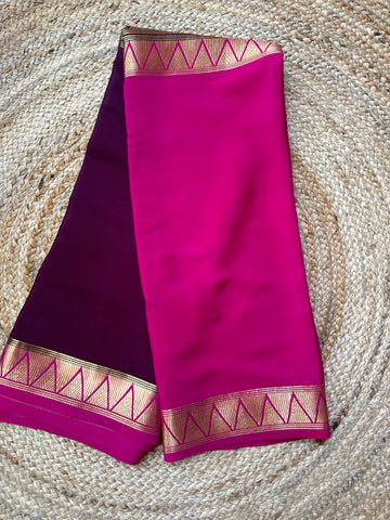 Wine and pink pure Mysore Silk crepe half and half 120gsm