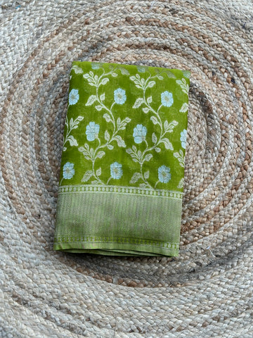 Leaf green designer georgette jaal pattern