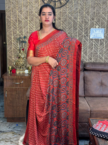 Red polky dots pure modal silk sarees.