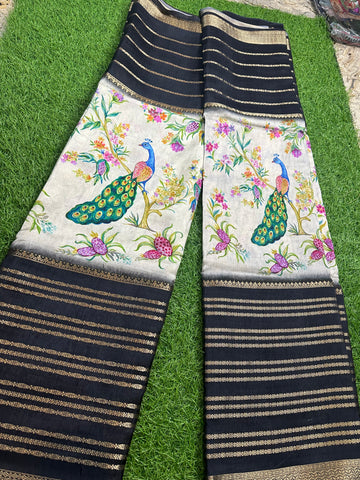 Black semi digital kalamkari crepe