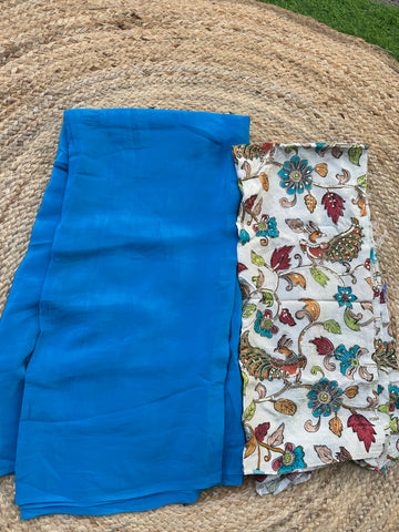 Blue pure crepe with kalamkari blouse