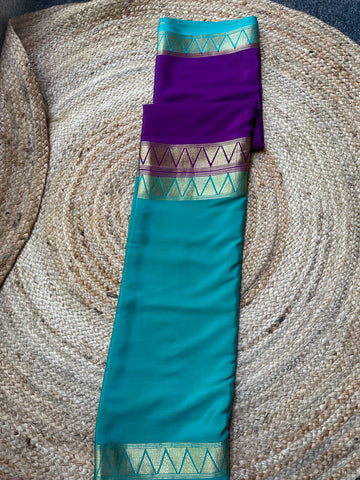 Rama blue and purple half and half Mysore Silk crepe 120 gsm