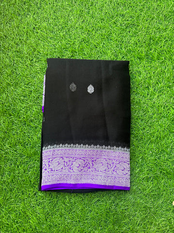 Black and purple pure khaddi chiffon sarees.