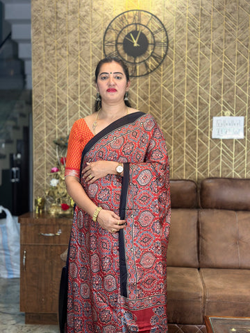 Pure modal silk sarees. Ajrak prints.