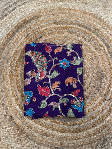 Purple pure crepe pen kalamkari blouse 1 metre.