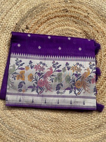 Purple Paithani tusser silk sarees