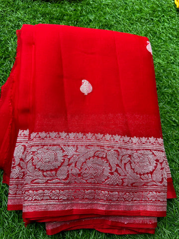 Chilly red pure chiffon sarees
