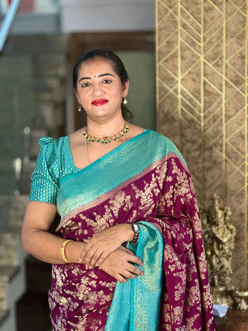 Light and Dark purple Crushed georgette jaal pattern