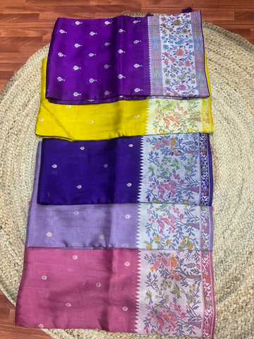 Lemon yellow tusser Paithani sarees
