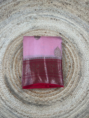Baby pink with red pure Kora organza