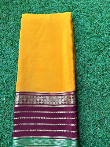 Mustard with wine pure Mysore Silk crepe.