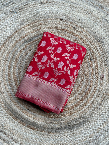 Hot Red designer georgette jaal pattern