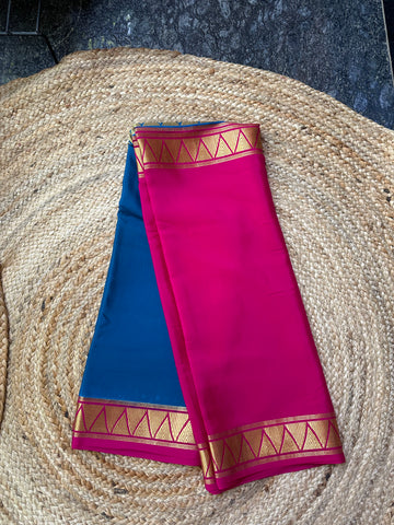 Blue with pink half and half pure crepe Mysore Silk 120 gsm