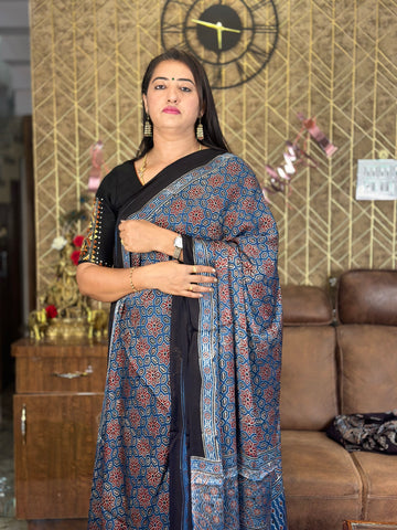 Blue and black Ajrak modal silk