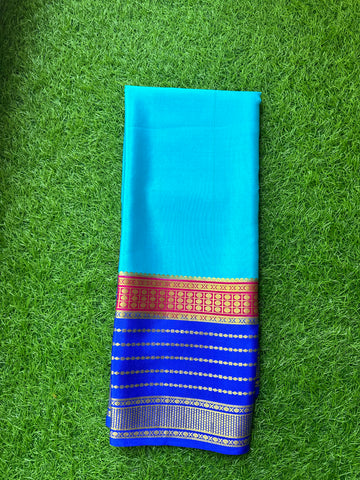 Sky blue and pink pure Mysore Silk crepe 120 grams thick ness.