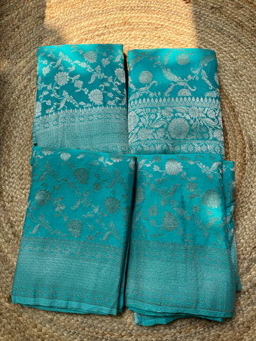 See blue soft georgette jaal pattern.