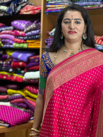 Strawberry pink pure crepe Banaras silk sarees