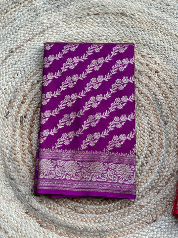 Mejentha purple jaal Banarasi crepe chiffon