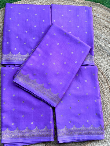 Lavender Banaras crepe chiffon sarees with brocade blouse