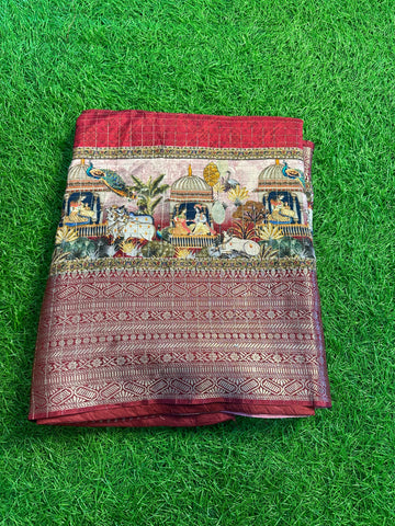 Maroon dola crepe kalamkari.