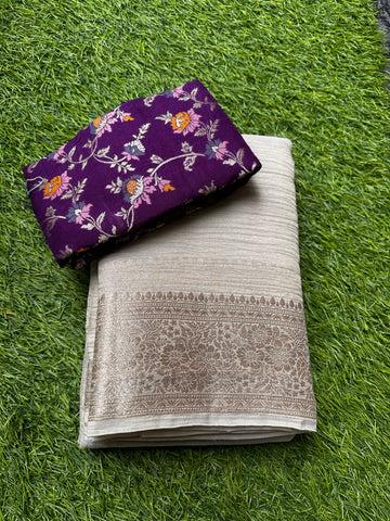Chinnon crape. With purple designer blouse.