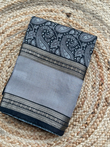 Ash grey semi digital crepe sarees