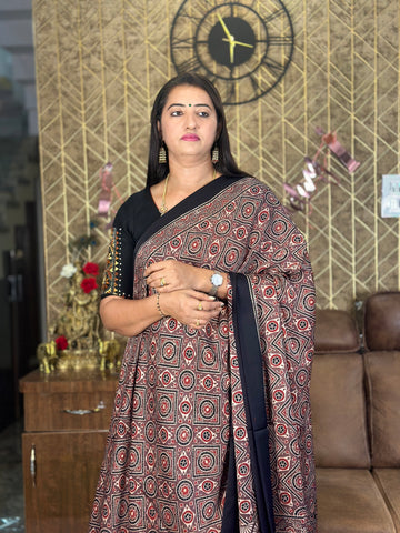 Onion pink with black Ajrak pure modal silk.
