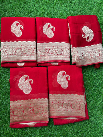 Red pure viscose georgette. Mango motives.