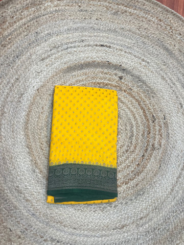 Green and yellow crepe chiffon sarees