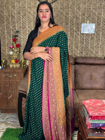 Green with orange and pink pure khaddi Georgette 3D