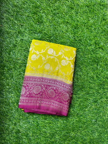 yellow Designer Georgette in jaal pattern.