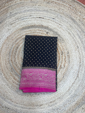 Black and pink crepe chiffon sarees
