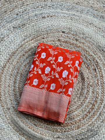 Orange designer georgette jaal pattern
