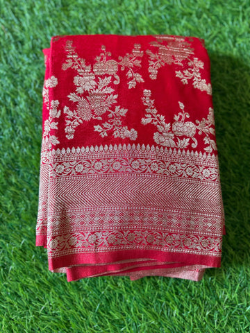 Red Crushed georgette in jaal pattern.