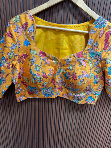 Mustard kalamkari ready blouse L to XXL size