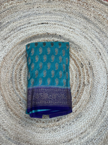 Olive green and purple crepe chiffon sarees