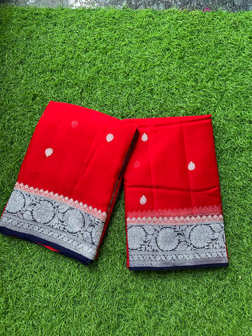 Red with purple, pure khaddi chiffon Banarasi sarees.