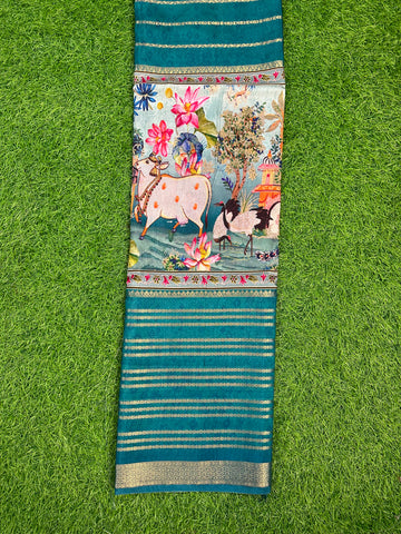 Semi checks crepe digital kalamkari