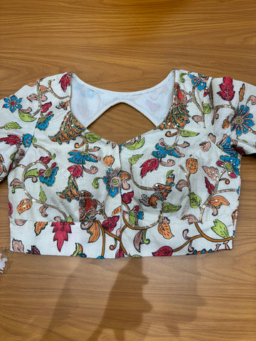 White Crepe kalamkari blouse