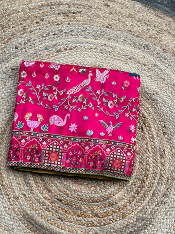 Rani pink pure moonga pashmina weaving saree