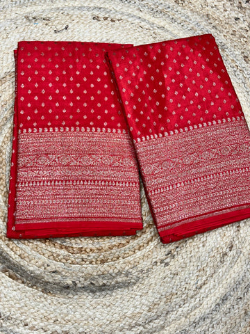 Hot red Banarasi crepe chiffon