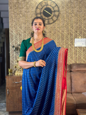 Blue with red pure crepe Banaras