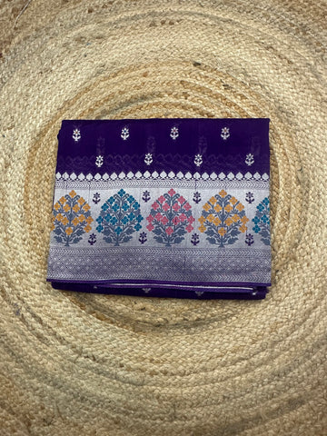Purple pure tusser with Paithani border