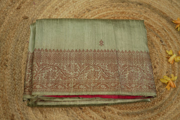 green pure raw silk saree