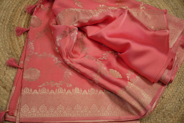 peach pure satin silk with jaal pattern