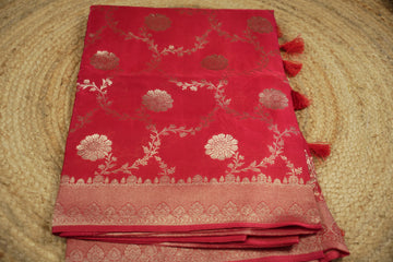 red pure satin silk with jaal pattern