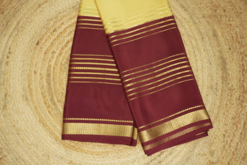 Yellow and coffee brown pure mysore silk crepe with 130 gsm